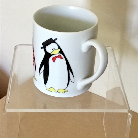 Vintage Porcelain Penguins Mug Red Striped Scarves - Picture 2 of 4